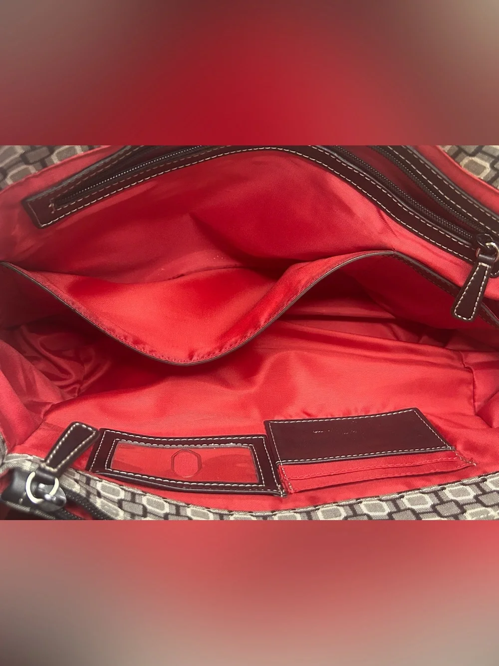 Nine West Black & Gray Geometric Laptop Tote Red inside